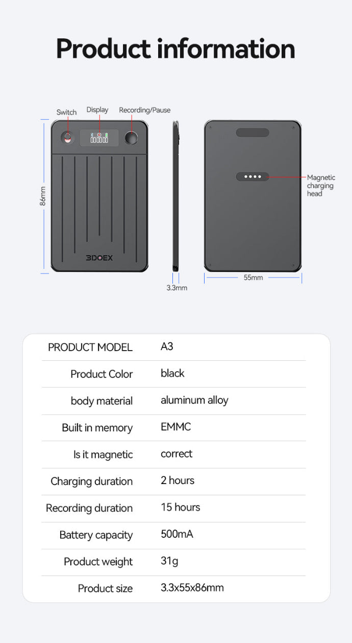 3DOEX AI Voice Recorder A3