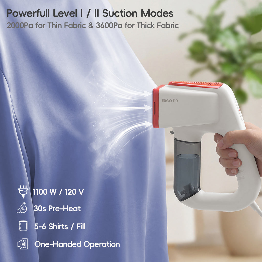 Vacuum Steamer for Clothes, 2000Pa&3600Pa Suction Handheld Clothes Steamer,3 In 1 Portable Travel Steamer for Clothes,Garment Steamer With 122ml Water Tank (for 110-120V) (Pearl White)