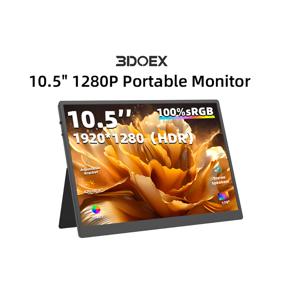 3DOEX 10.5" Portable Monitor, 3:2 1280P FHD IPS Display with HDR10, Ultra-Slim Mini Screen for Laptop PC Phone Game