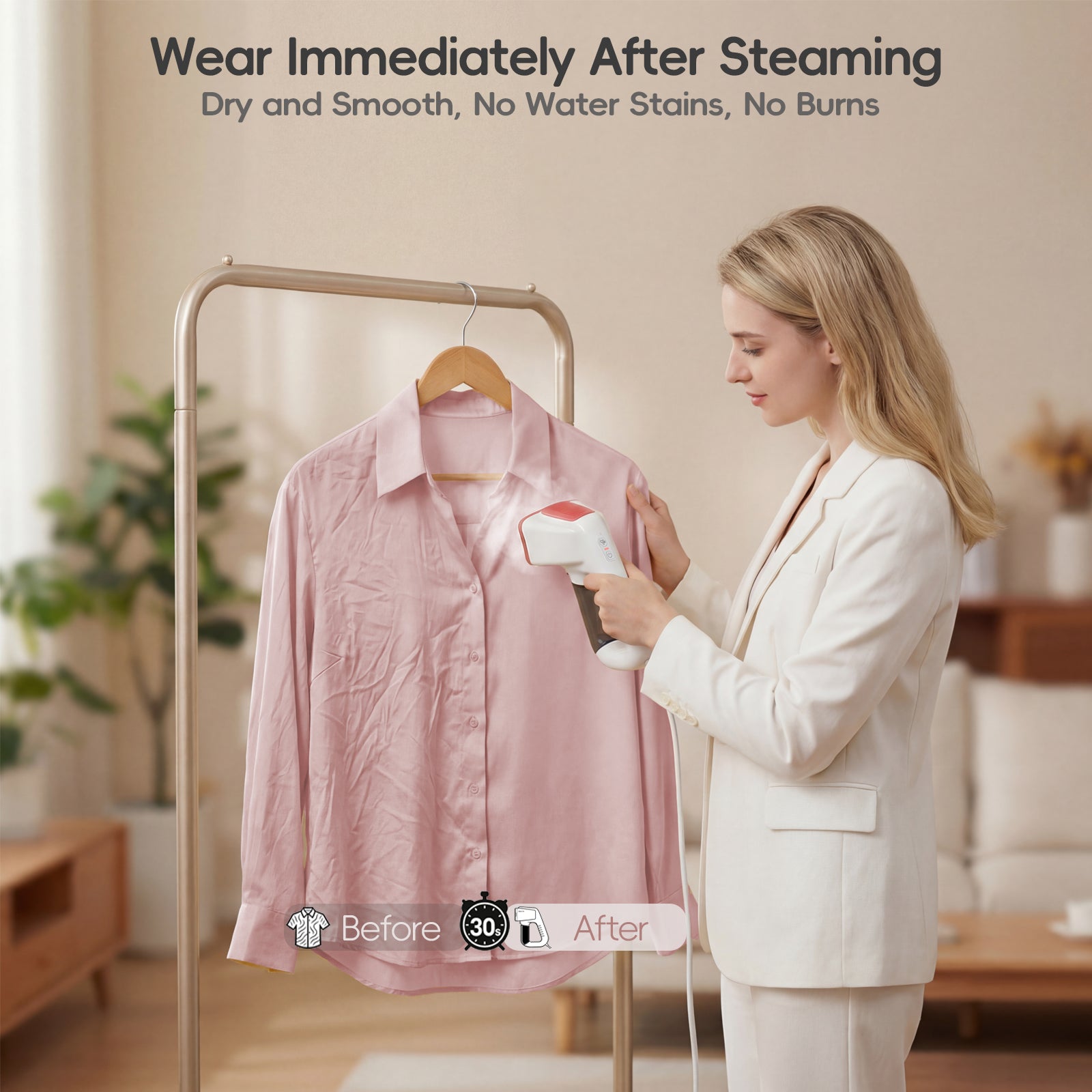 Vacuum Steamer for Clothes, 2000Pa&3600Pa Suction Handheld Clothes Steamer,3 In 1 Portable Travel Steamer for Clothes,Garment Steamer With 122ml Water Tank (for 110-120V) (Pearl White)