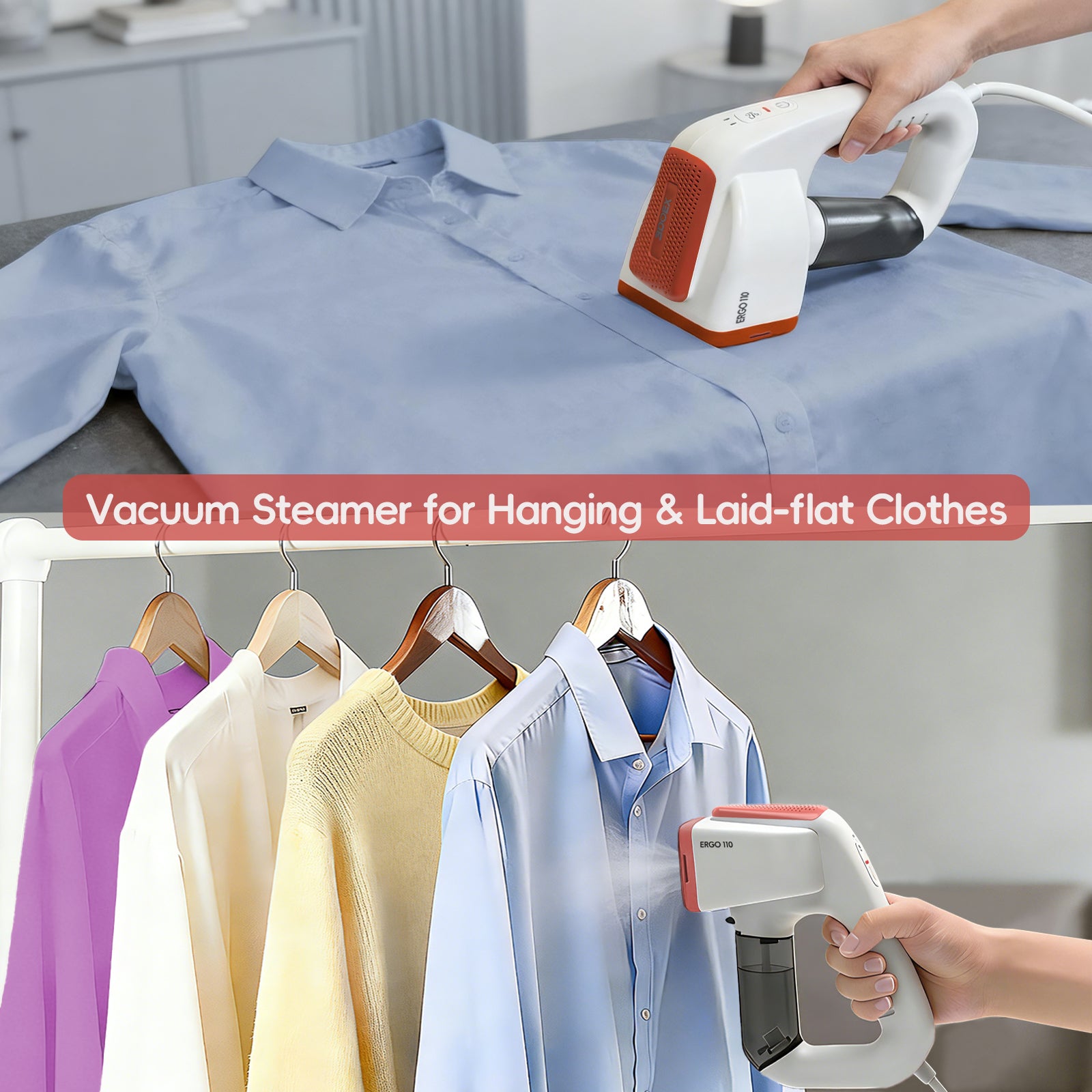 Vacuum Steamer for Clothes, 2000Pa&3600Pa Suction Handheld Clothes Steamer,3 In 1 Portable Travel Steamer for Clothes,Garment Steamer With 122ml Water Tank (for 110-120V) (Pearl White)