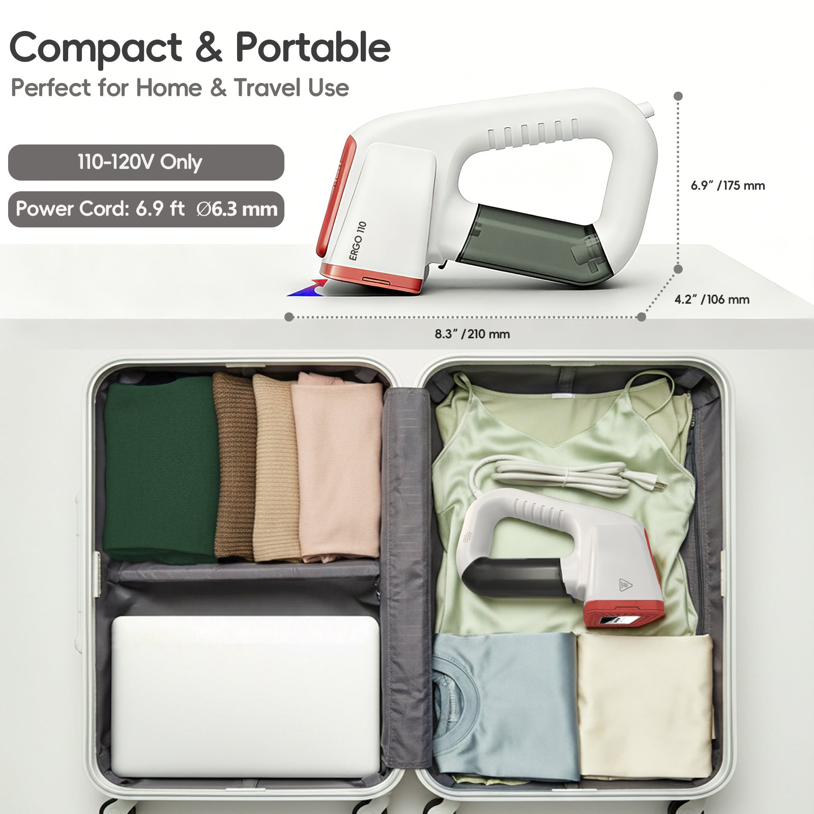 Vacuum Steamer for Clothes, 2000Pa&3600Pa Suction Handheld Clothes Steamer,3 In 1 Portable Travel Steamer for Clothes,Garment Steamer With 122ml Water Tank (for 110-120V) (Pearl White)